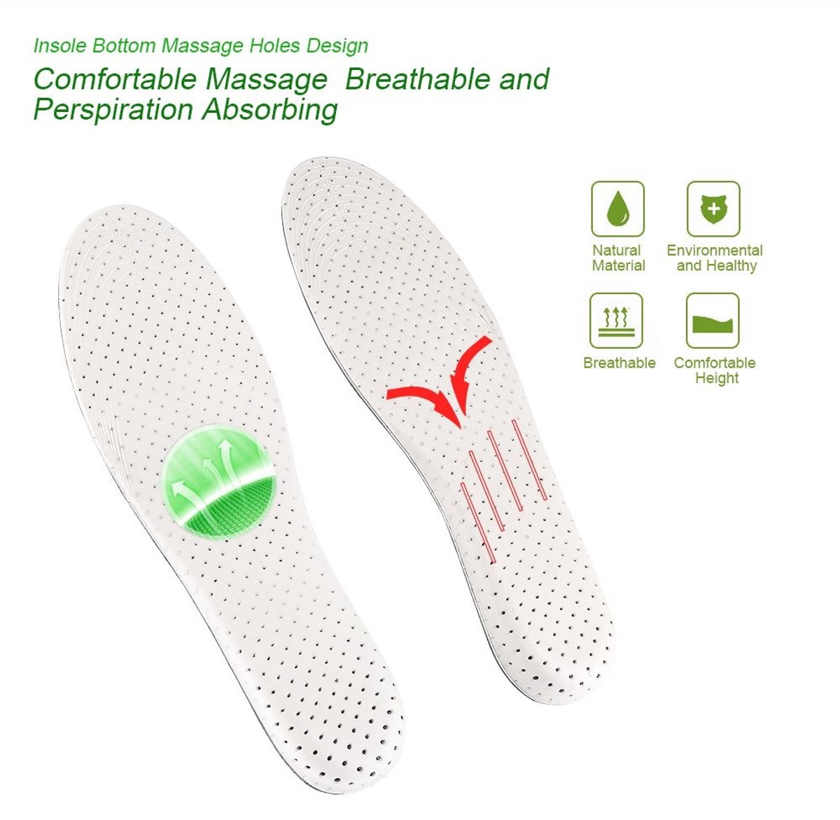 Dailygoods- Inlegzolen Ademend - Schokabsorberend - Verhoging 2 cm - Voetverzorgingskussen - PU Zacht Traagschuim - Comfortabel en Onzichtbaar - Verhogingszolen
