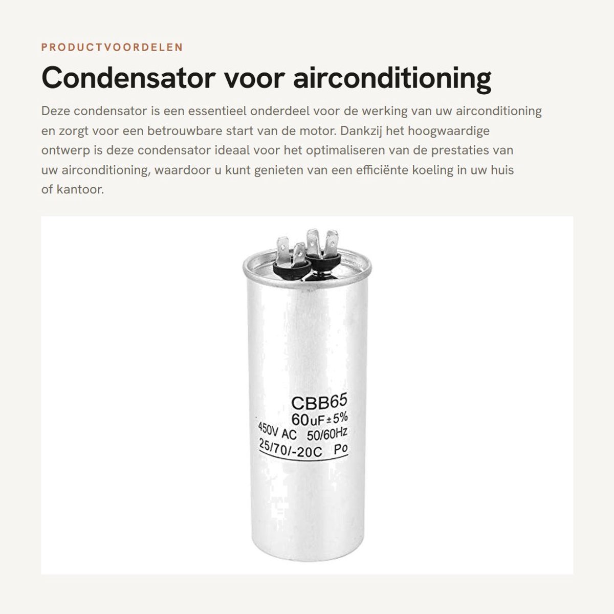 Dailygoods - Condensator voor airconditioning - Startcondensator - 60UF 450V - Geschikt voor motorairconditioning - Voor optimale prestaties