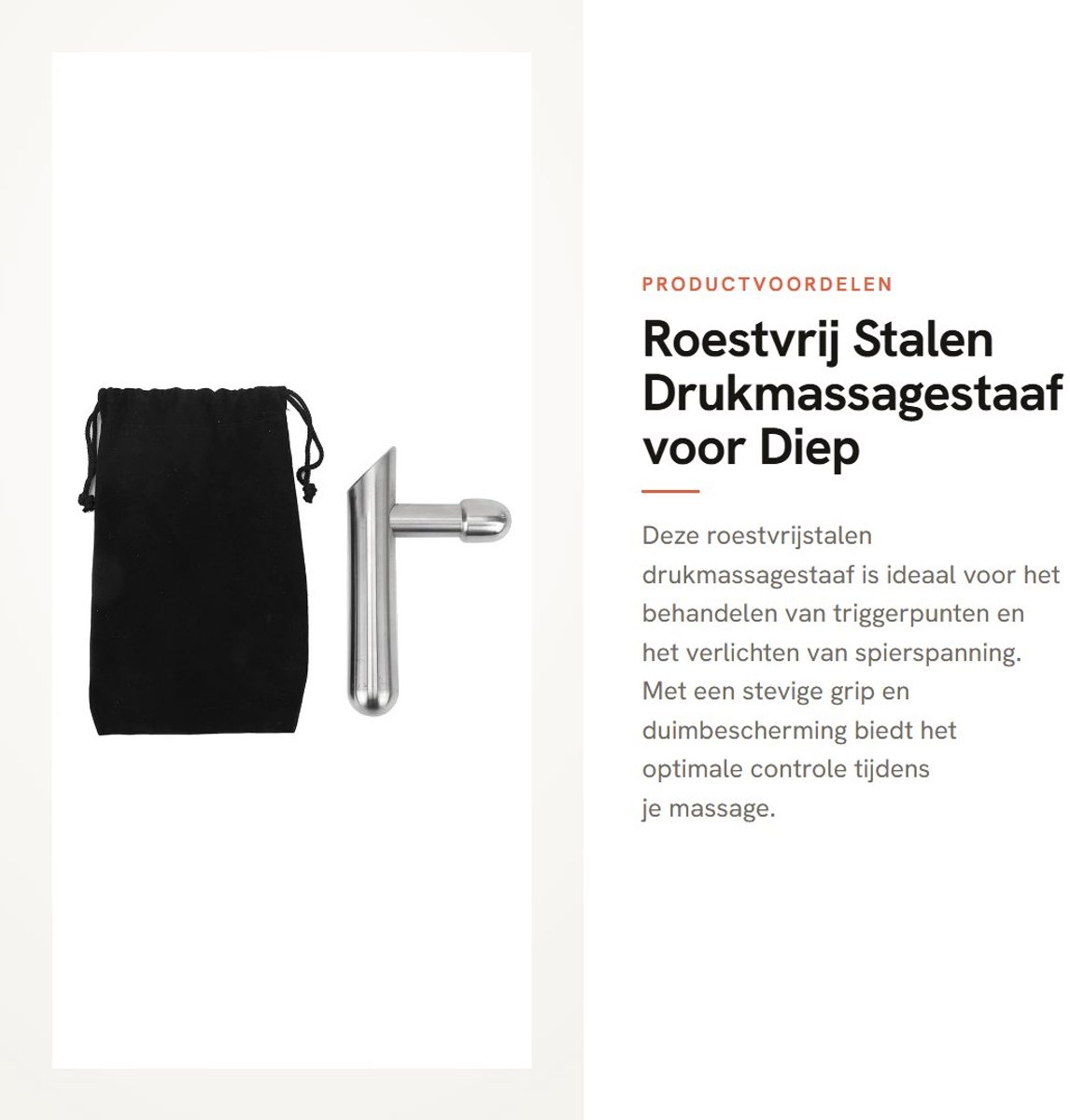 Dailygoods- Drukmassagestaaf Roestvrij Staal - T-Stang Massagegereedschap - Diep Weefsel - Triggerpunten - Inclusief Opbergtas - 11,9 cm