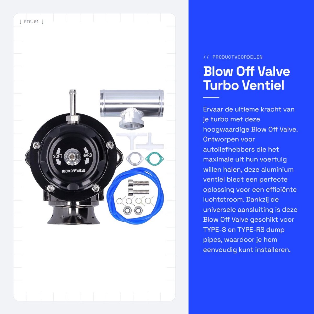 Dailygoods- Blow Off Valve Aluminium - 2,5 Inch Flens - Turbo Ventiel - Universeel - SDD-BOVGRSBL - FPG250 - Voor TYPE-S/R Dump Pipe - Afblaasklep