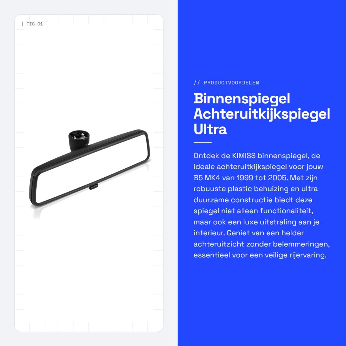 Dailygoods- Binnenspiegel Hoogwaardige Kunststof - Achteruitkijkspiegel - Lichtgewicht - Ultra Duurzaam - Perfecte Vervanging - Stijlvol Design