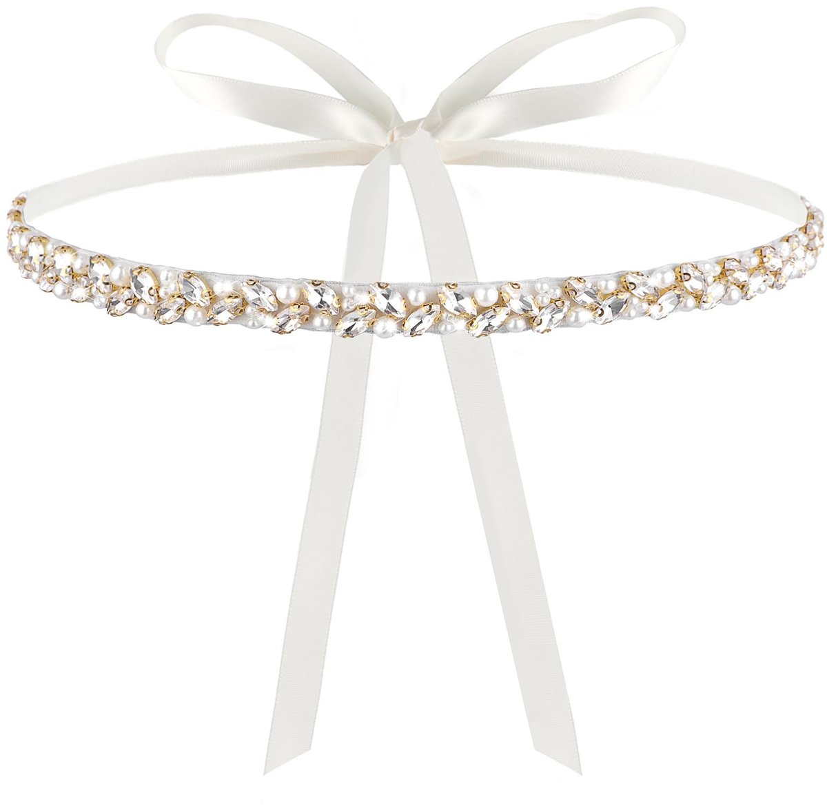 Dailygoods- Bruidsriem Handgemaakt - Strass Decoratie - Bruiloft Accessoire - Polyester Acryl - 275 x 1 cm - Verhoogt Elegantie - Bruiloftsriem