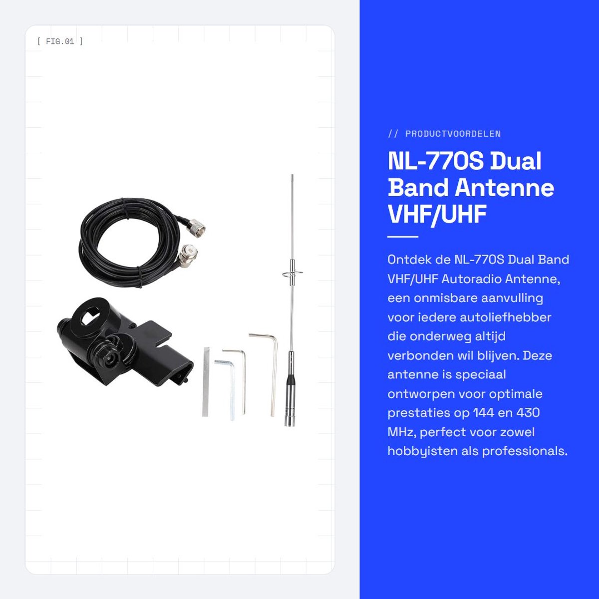 Dailygoods- Autoradio Antenne Dual Band VHF/UHF - 144/430MHz - 2.15/3.0dBi - Waterdicht Ontwerp - Rubberen Magneet Cover - 5m Kabel - Mobiele Antenne