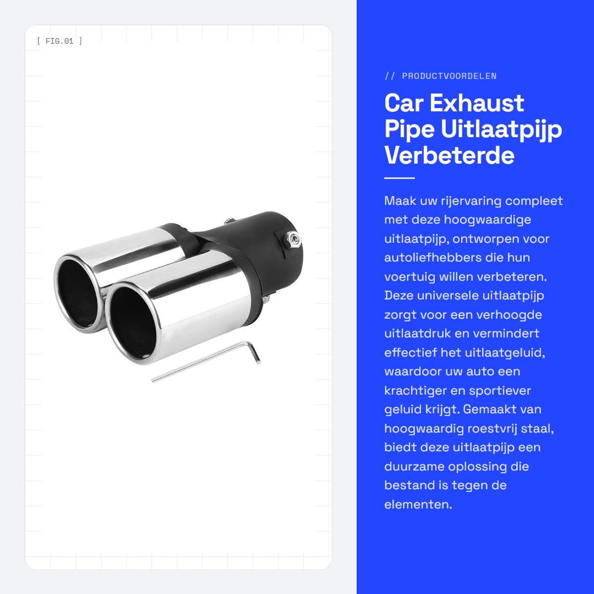 Dailygoods - Car Exhaust Pipe - Uitlaatpijp - Verbeterde prestaties - Universeel - Hoogwaardige constructie - Geschikt voor auto - Populaire kleur