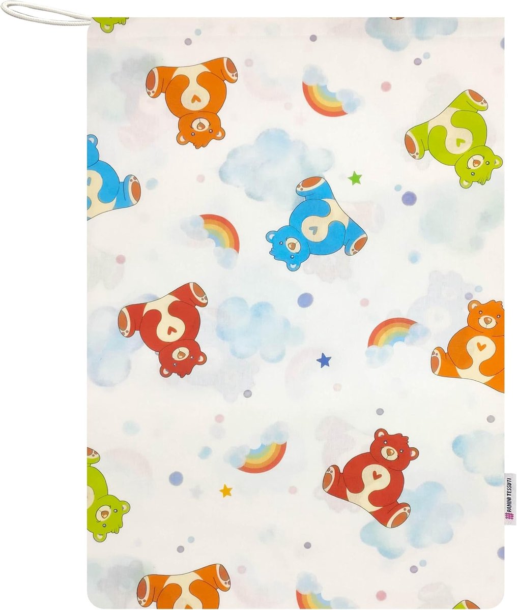 Kinderdagzak - Kleuter kledingtas - Opbergen slaapzak - Gemaakt in Italië - 46 x 60 cm - Beren regenboog