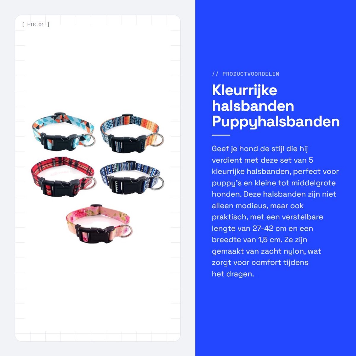 Dailygoods- Hondenhalsband Verstelbaar 27-42 cm - 5x Bohemia Afdrukken - Nylon - Identificatiehalsbanden - Geschikt voor Puppy/Kleine Honden - Duurzaam en Wasbaar - Halsband