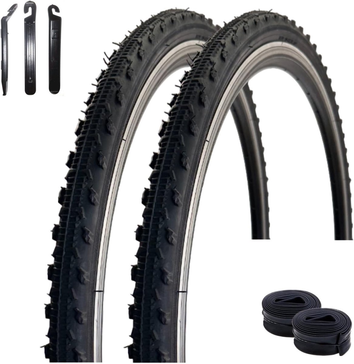 Fietsbanden set - Banden en binnenbanden - Fietsreparatie onderhoud - Inclusief bandenlichters - 28 inch - Zwart