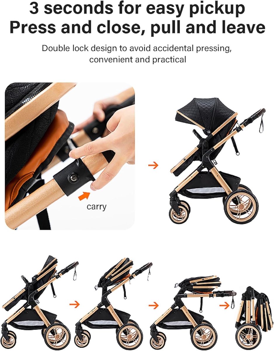 3-in-1 Kinderwagen - Combi kinderwagen - Baby vervoeren - Aluminium frame - Tot 25 kg - Roze thumbnail 2