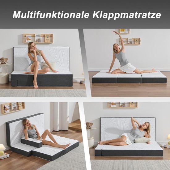 Vouwbaar Gastmatras 120 x 195 x 15 cm - Wasbaar en Opvouwbaar, Perfect voor Kamperen en Logeren, Grijs van Unipetitgarden — afbeelding 4