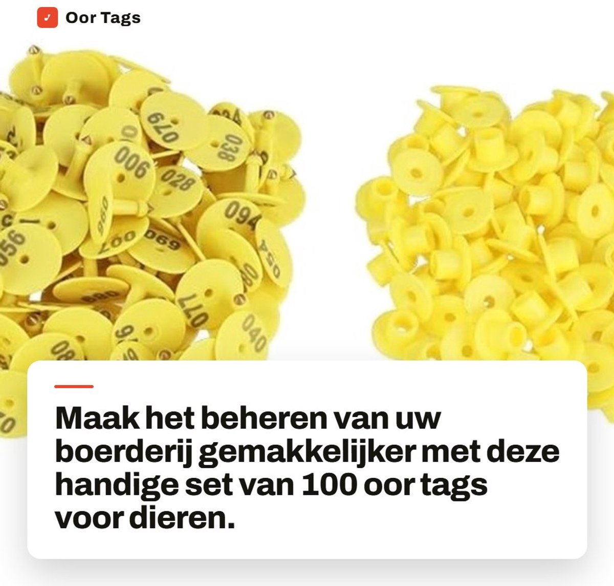 Dailygoods- Oor Tag 100 Stuks - Plastic Vee - Schaap/Geit/Varken/Rundvlees/Koe - Dierenaccessoires - Duurzaam TPU - Scherpe Puntnagels - Oormerk