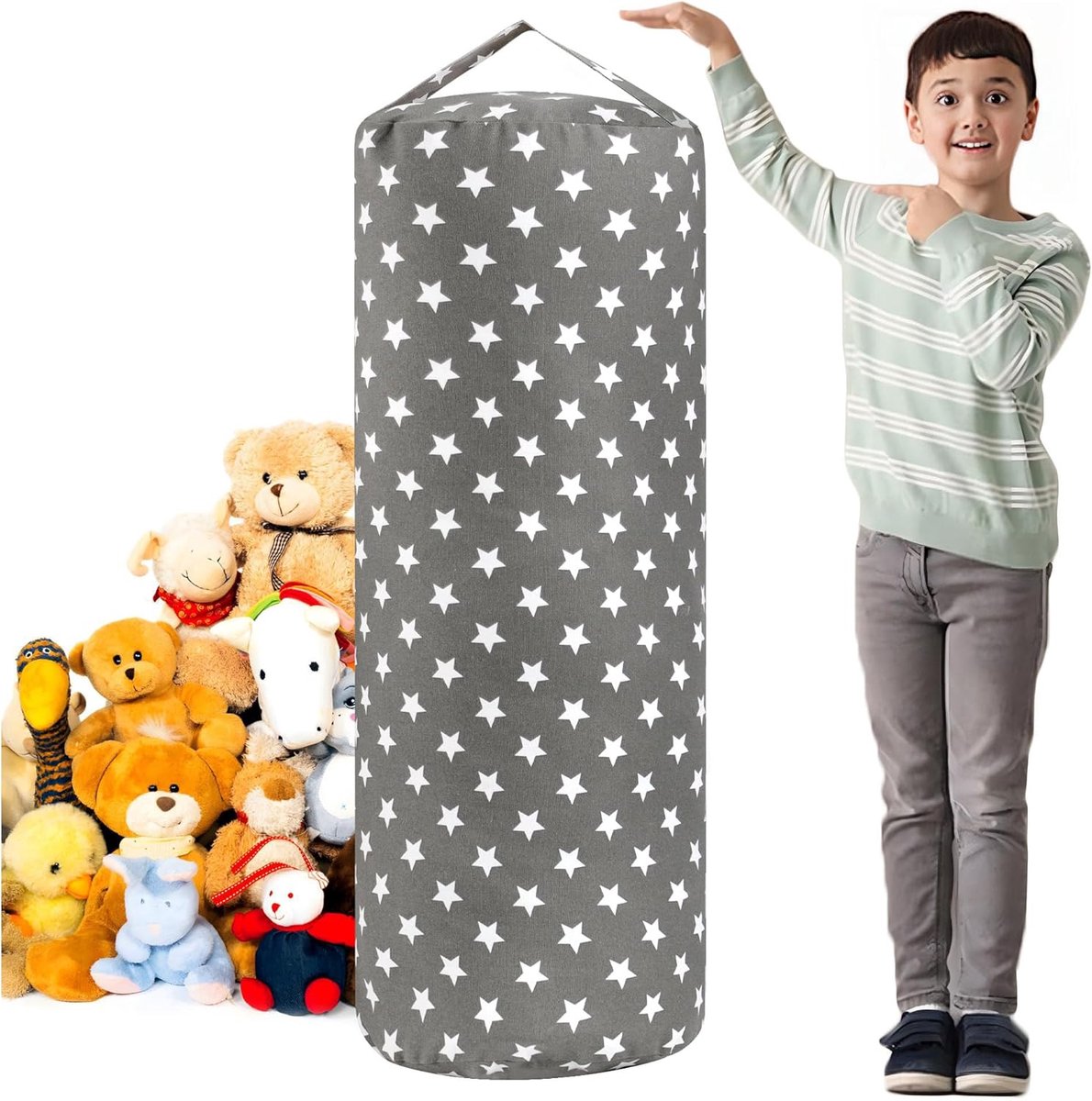 Zitzak Organizer - Opbergzak Knuffels - Speelgoed Opbergen - Grote Capaciteit - 100 cm - Grijs met sterren