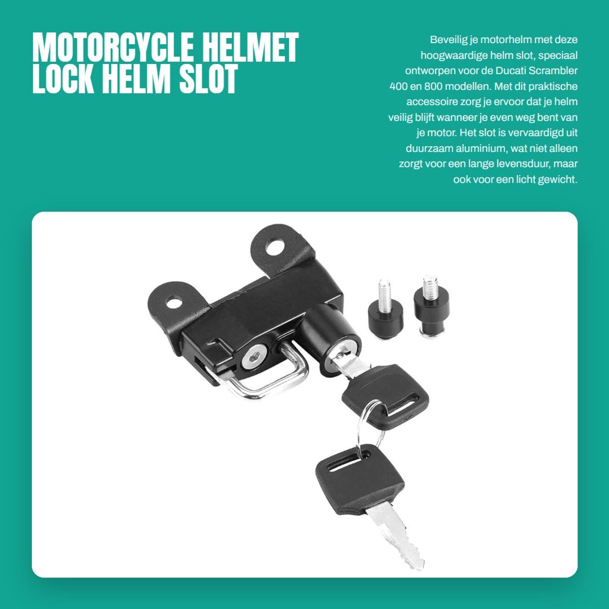 Dailygoods- Motorhelmslot Gloednieuw - Aluminiumlegering - Voor Scrambler 400/800 - 2 Sleutels - Lichtgewicht 145 g - Zwart - Helmslot