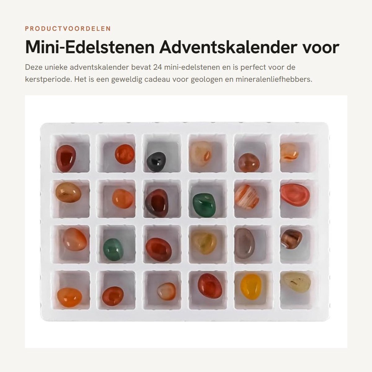Dailygoods- Adventskalender 2024 - Mini-edelstenen - 24 Kristallen/Mineralen - Verjaardagscadeau - Opbergtas - Vergrootglas