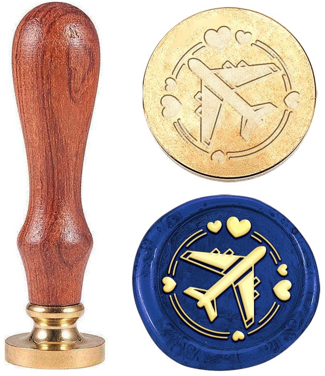 Dailygoods- Waszegelstempel Vintage - Messing Stempelkop 25 mm - Houten Handvat - Voor Enveloppen/Uitnodigingen - Vliegtuig Ontwerp - Eenvoudig in Gebruik - Zegelstempel