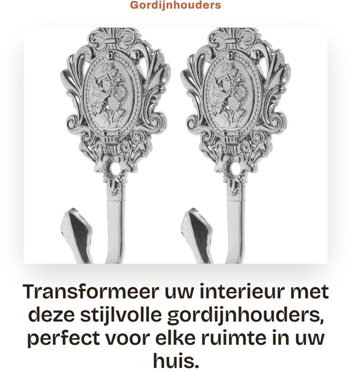 Dailygoods- Gordijnhouder Vintage Stijl - Metalen Gordijnhouders - Zinklegering - Wandmontage - Elegant Rozenpatroon - Eenvoudig te Installeren - Gordijnhaak