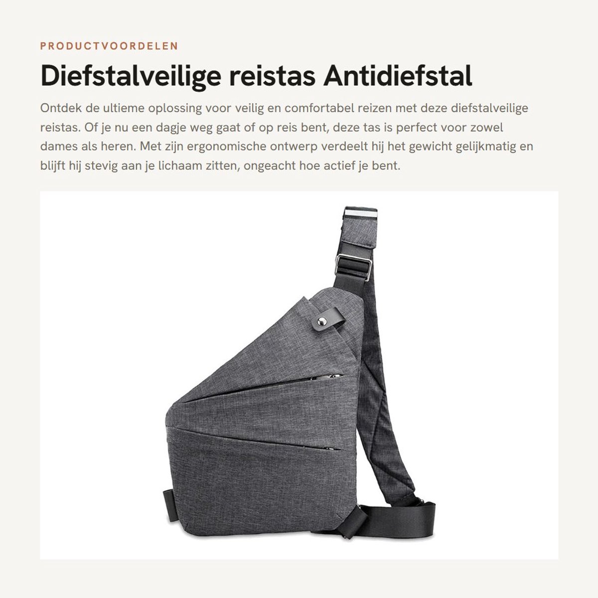 Dailygoods- Diefstalveilige Tas Ergonomisch Ontwerp - Antidiefstal Tas - Schoudertas - Borstas - Dames/Heren - Goed georganiseerde Vakken