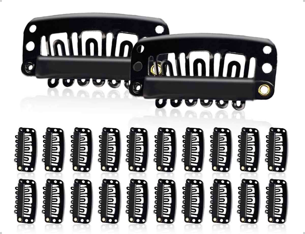 Dailygoods- Haarextensions 20 Stuks - U-vormige Metalen Clips - Zwart - Duurzaam - Slijtvast - Stabiliteit en Betrouwbaarheid - Pruikclips