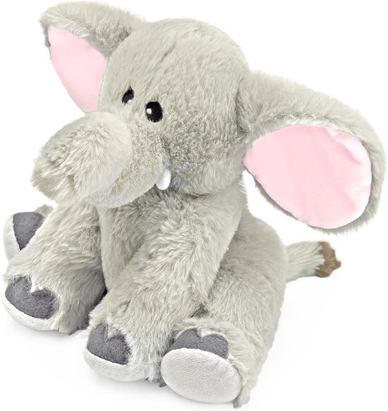 Speelgoedolifant - Pluche dier - Knuffelen en opwarmen - Magnetronbestendig - 21 x 23 x 17 cm - Grijs — afbeelding 4