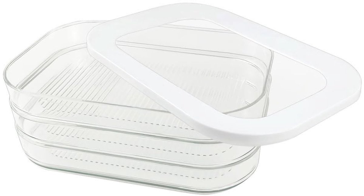 Dailygoods- Vleescontainer 3-laags - Stapelbare Voedselbox - Deksel - PET - Koelkast - Voor Spek/Worstjes - Voedselcontainer