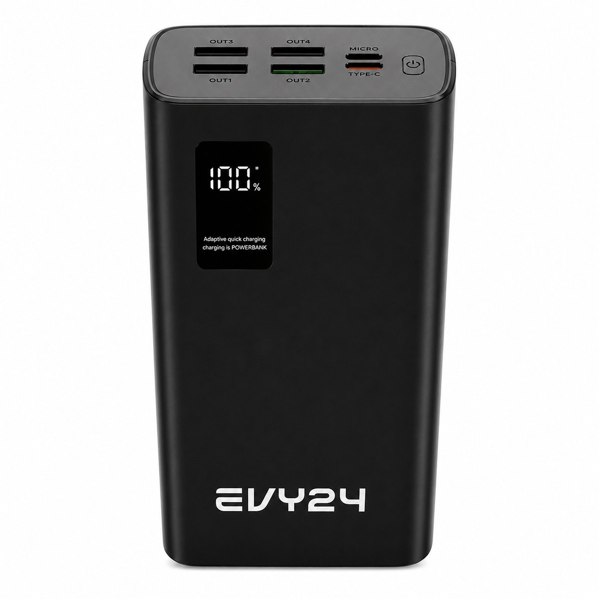 Evy24 Powerbank 30.000mAh - Snellader 22.5W - USB-C & USB-A 4 Poorten - iPhone & Android - Draadloos & Snelle Oplader - Compact & Draagbaar - Externe Batterij voor Smartphone, Tablet, Oordopjes - Zwart