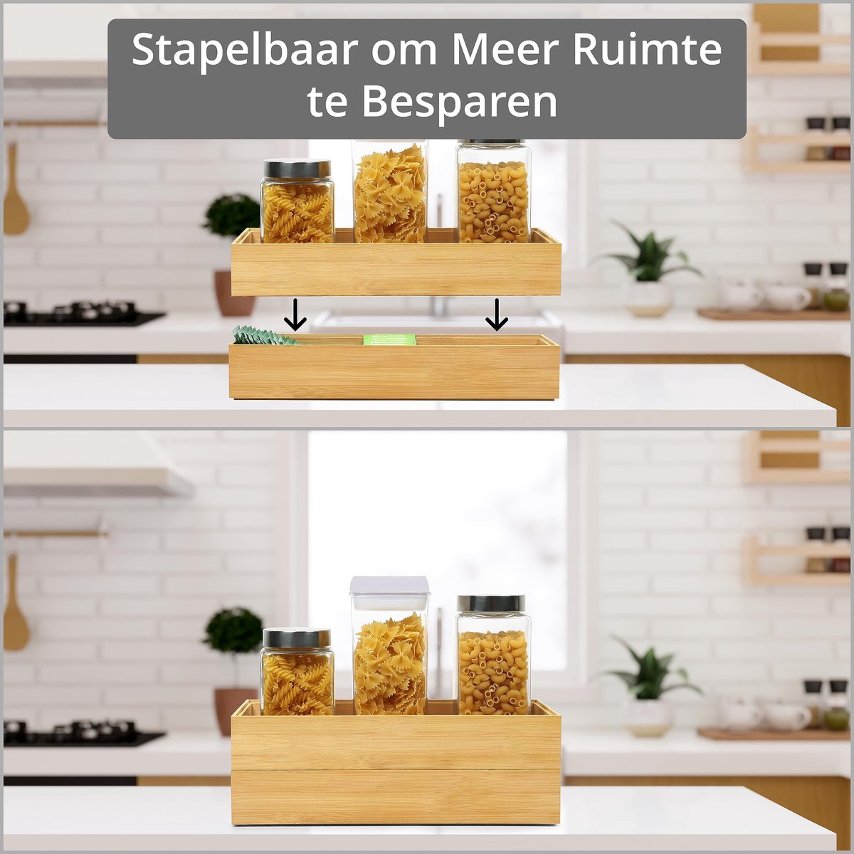 Dailygoods- Lade Organizer Bamboe - 2 Stuks - Houten Bestek Organizer - Keukengerei Houder - Stapelbaar - 15,5 x 6,5 x 38,5 cm - Bestekhouder
