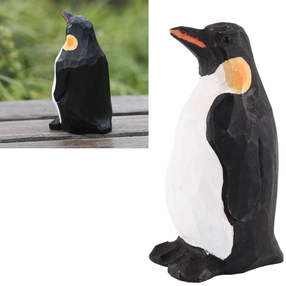 Dailygoods- Pinguïnstandbeeld Handgeschilderd - Houten Decoratie - Schattig Ontwerp - Veilig Materiaal - Glanzende Afwerking - Voor Diverse Scènes - Decoratiebeeldje