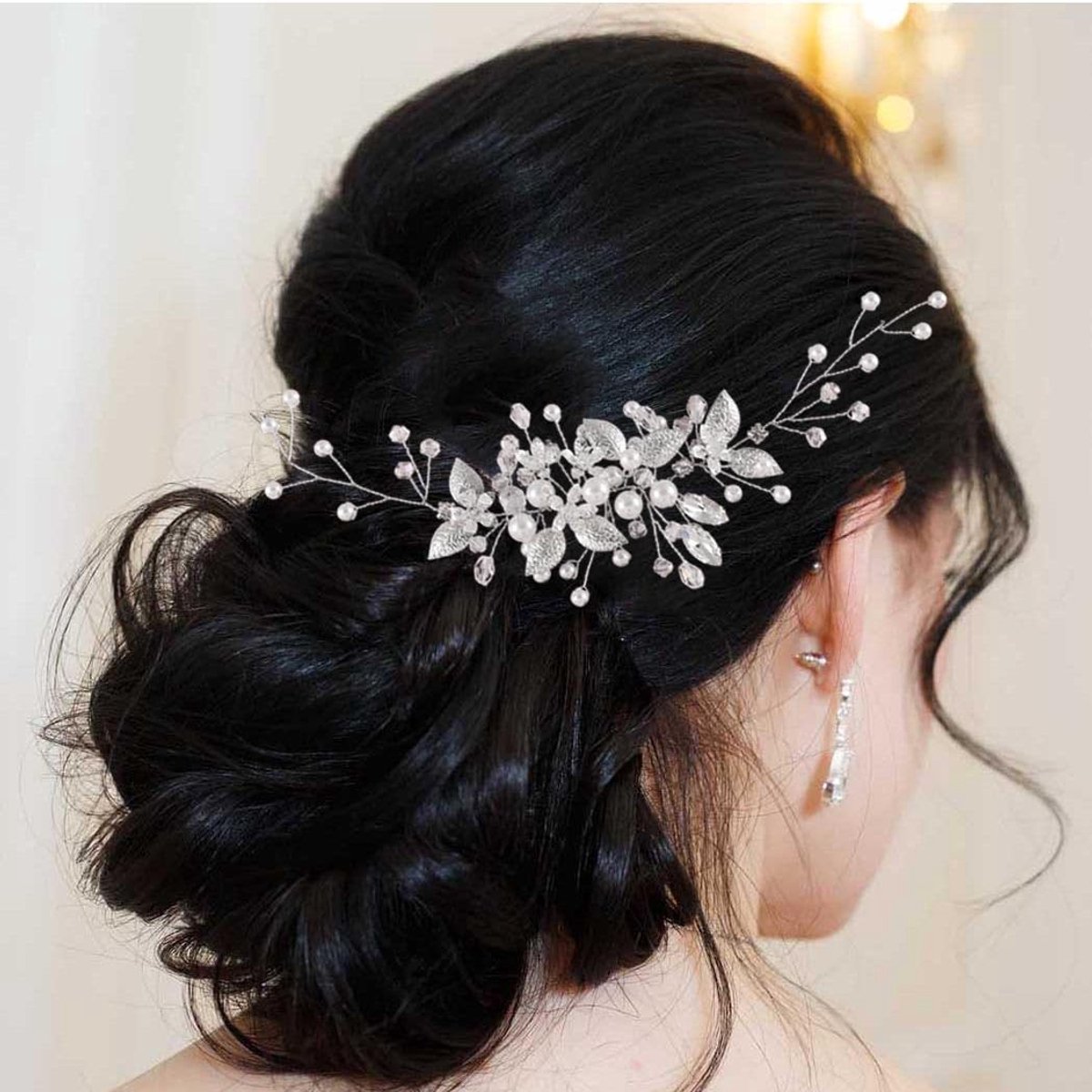 Dailygoods- Hoofdband Bruiloft - Haaraccessoires Bruid - Kristal Hoofddeksel - Parel Bloem - Zachte Legering - Elegant Ontwerp - Haaraccessoire