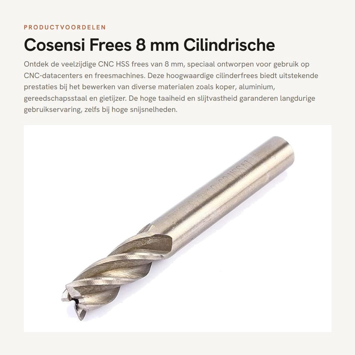 Dailygoods- Eindfrees HSS 8 mm - CNC Frees - Slijtvast - Hoge Taaiheid - Voor Staal/Aluminium - Vermindert Gereedschapswisselingen - Frezen