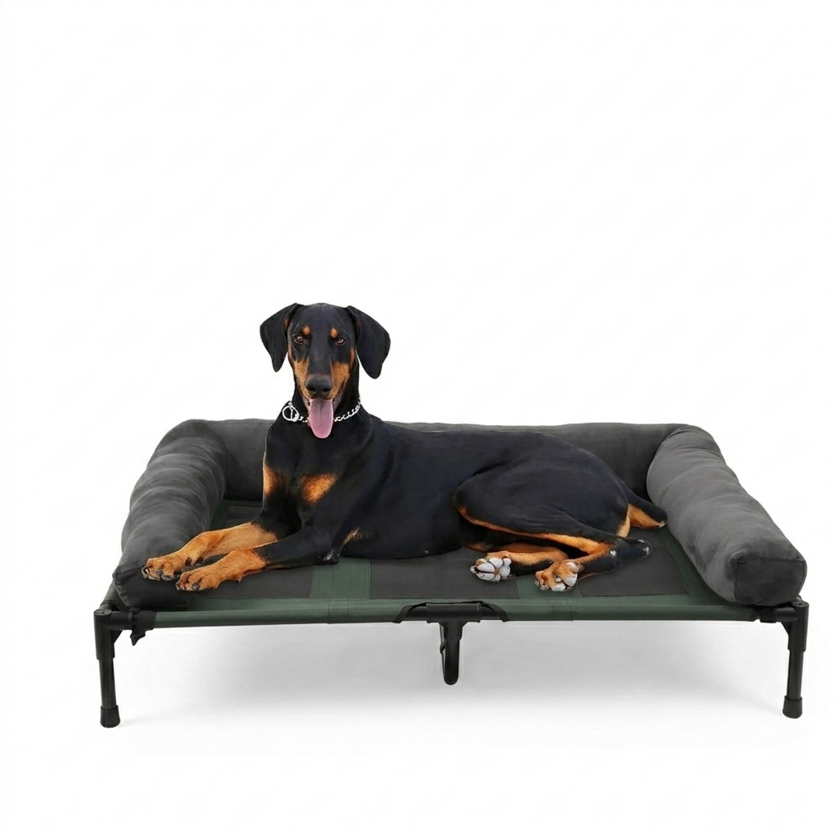 Stervia Verhoogde Hondenmand - Verhoogd Ligbed - Kleine tot Middelgrote Honden - Extra Koeling In De Zomer - Donkergrijs/Zwart - 90 x 70 x 28 cm