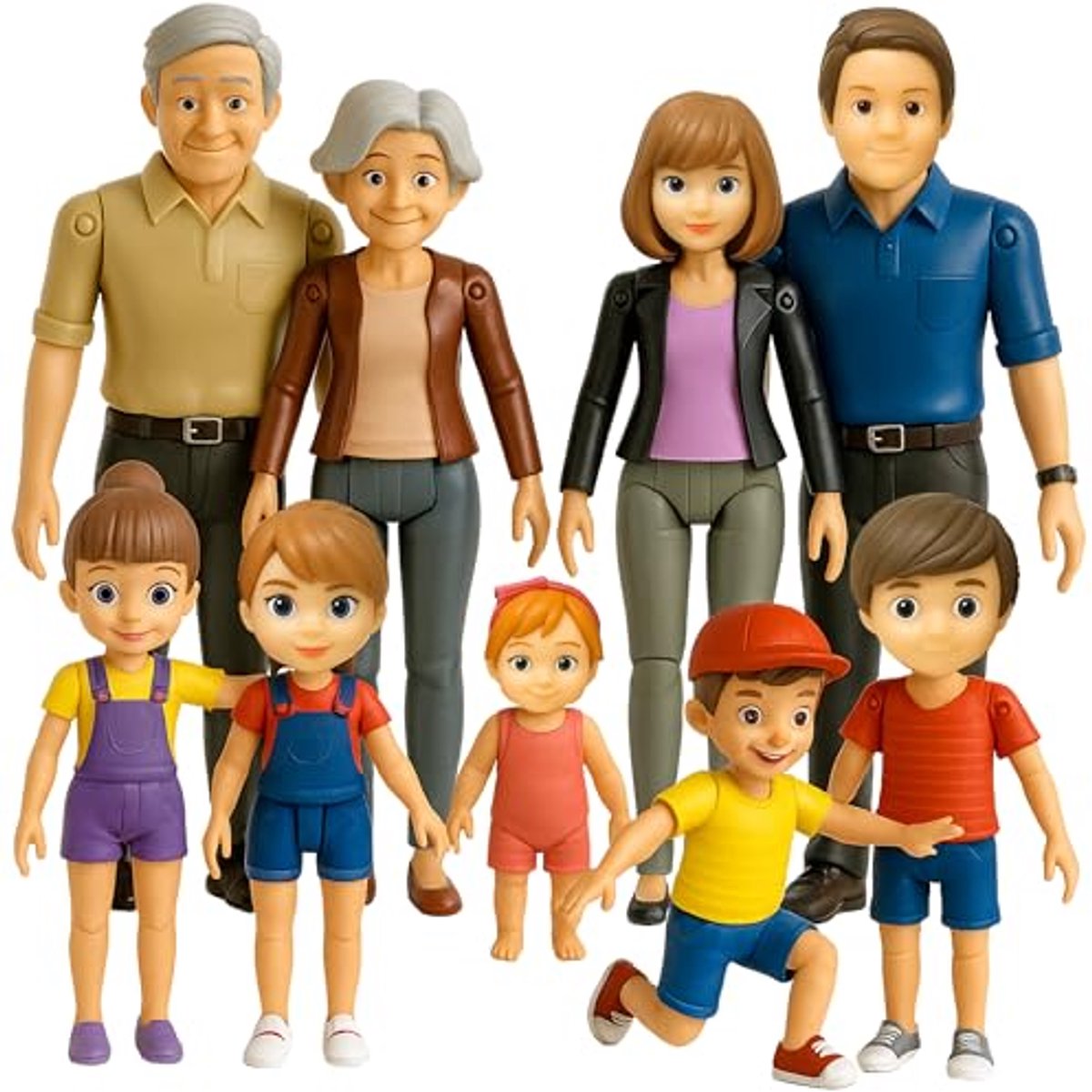 Poppenhuisfamilie Set - Bewegende Figuren - Fantasie Spelen - Volledig Poseerbaar - 9 Delig - Multicolor