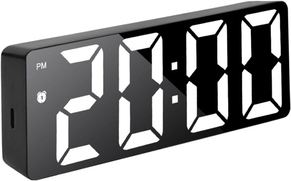 Digitale Wekker - Nachtkastje Klok - Wakker Worden - Dubbele Alarm Functie - Groot LED Display - Zwart Wit