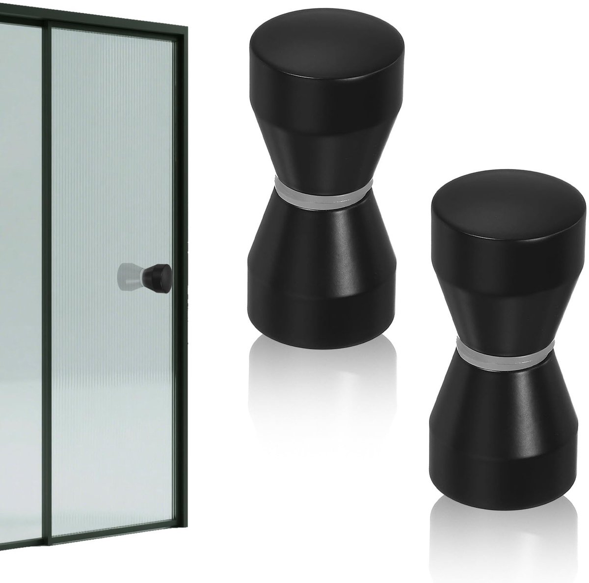 Dailygoods- Douchedeurknop Taps Toelopend - Handgreep Aluminium Zwart - Set van 2 - 62x30mm - Geschikt voor Douchewand - Beschermende Ring