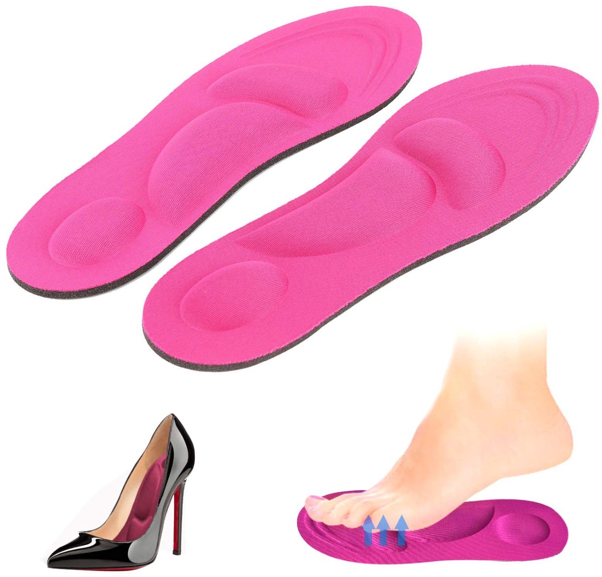 Dailygoods- Steunzolen Voetboog Ondersteuning - 4D-sponsinlegzolen - Comfortabel - Duurzaam - Snijdbaar - Zacht voor Wandelen/Rennen - Inlegzolen