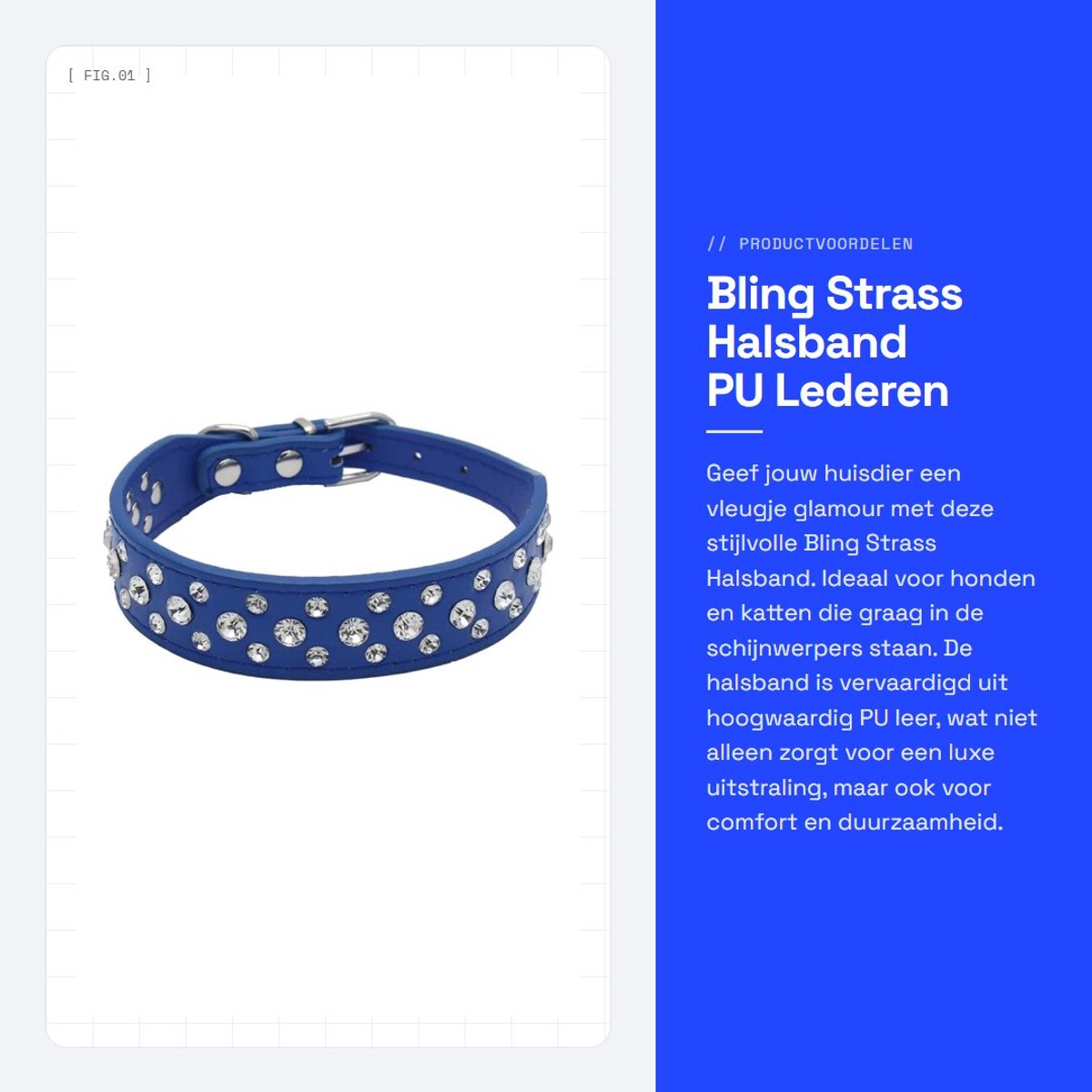 Dailygoods- Halsband PU Leer - Verstelbaar - Kristal Diamant - Hondenhalsband - Maat S/M/L/XL - Breedte 2,5 cm - Hondhalsband