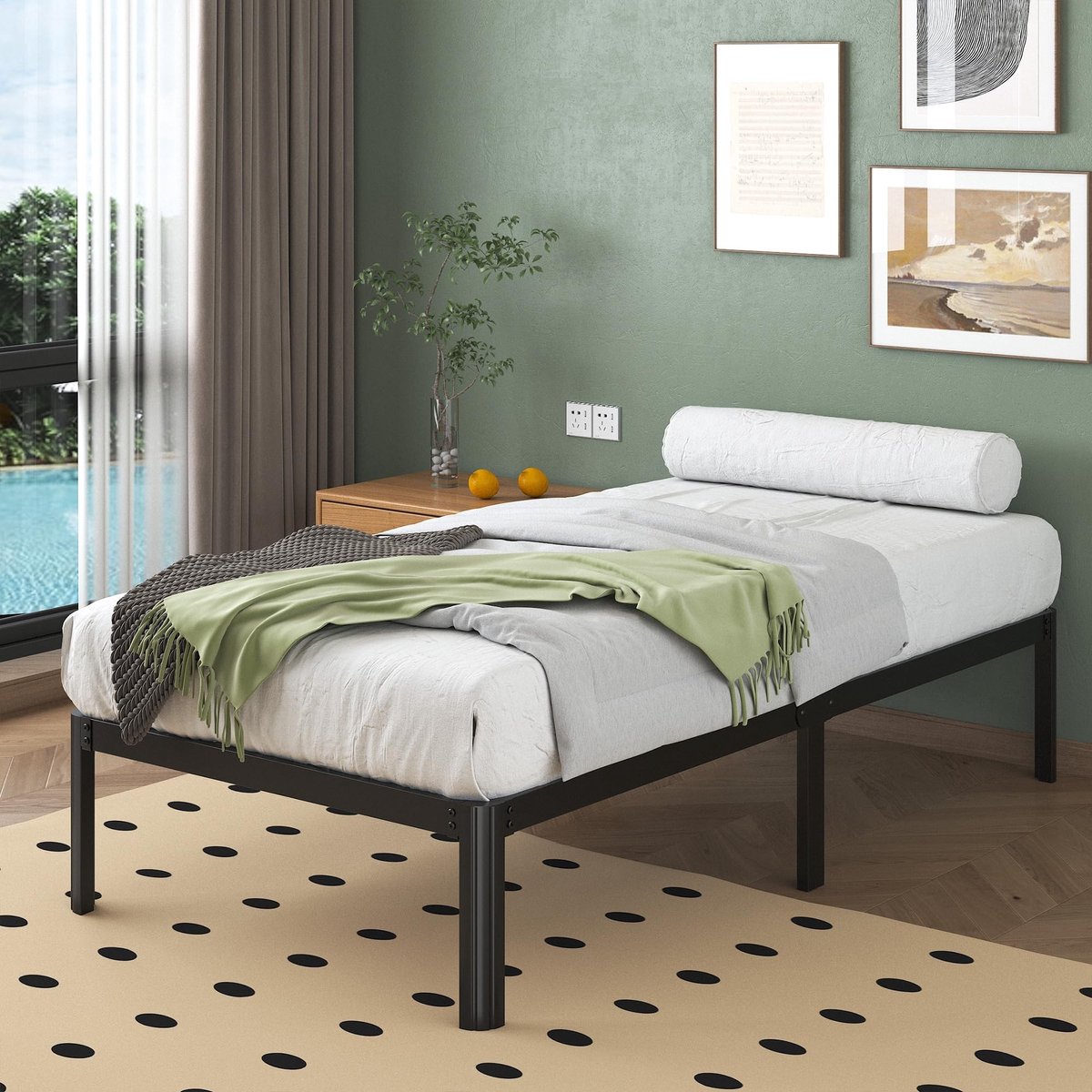 Dailygoods- Bed 80 x 190 cm - Zwart Metalen Bedframe - Lattenbodem - Antislip Voetdesign - Hoogte 30 cm - Eenvoudige Montage - Eenpersoonsbed