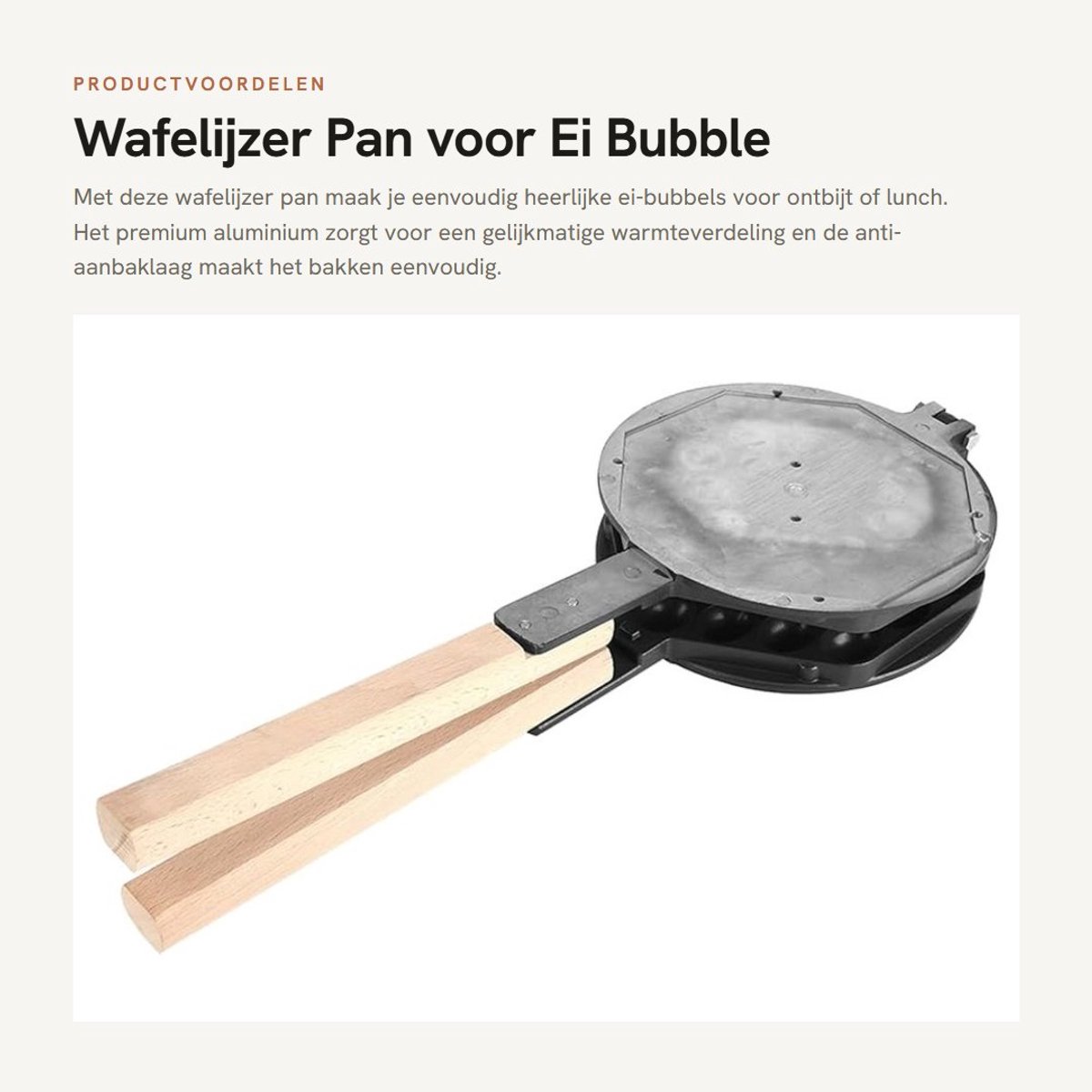 Dailygoods- Wafelijzer met Houten Handvat - Anti-aanbak Wafelvorm - Premium Aluminium - Eenvoudig te Gebruiken - Geschikt voor Ontbijt/Lunch - Makkelijk Schoon te Maken - Bakplaat