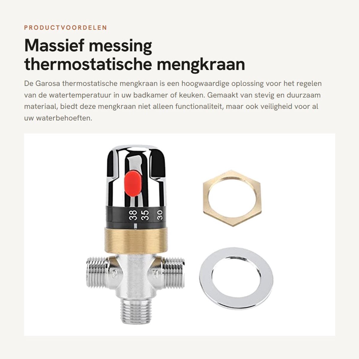 Dailygoods- Mengkraan Thermostatisch - Massief Messing - Douchekraan - Keuken/Wastafel - Zonne-douchesysteem - Afmetingen 7x4,8x13 cm - Thermostatische Kraan