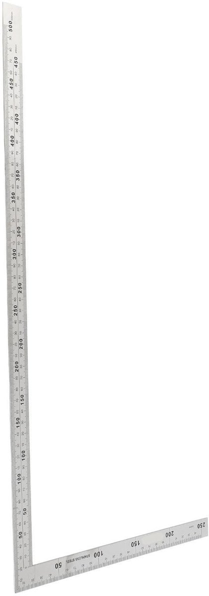 Dailygoods- Hoekmeter Precisie - L-vormige Meetlat - Schaal 500mm x 250mm - Dubbelzijdig - Voor Binnen/Buiten - Hoogwaardige Constructie