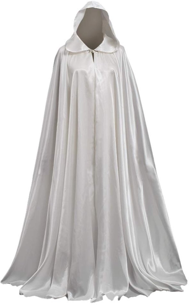 Dailygoods- Bruidsmantel volledige lengte - Damesmantel met capuchon - Rollenspelkostuum - Middeleeuws/Renaissance - Uniseks - Satijnen stof, 136 cm - Cape