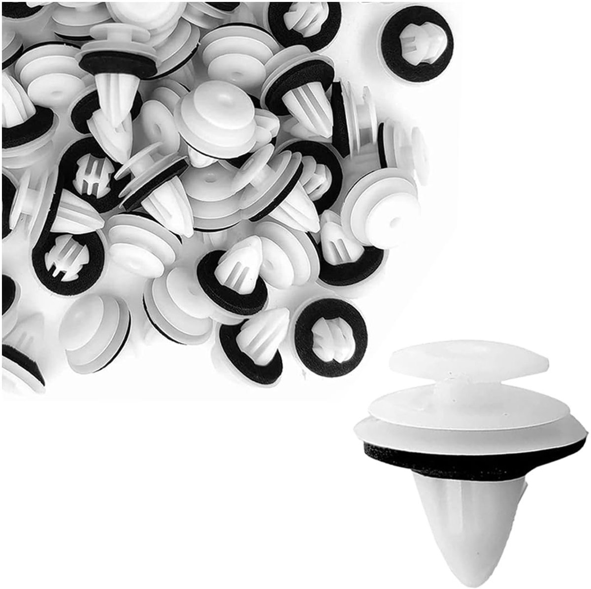 Dailygoods- Bevestigingsclips 100 stuks - Kunststof - Universeel - Zwart/Wit - Geluidsabsorberend schuim - Duurzaam - Autodeurclips