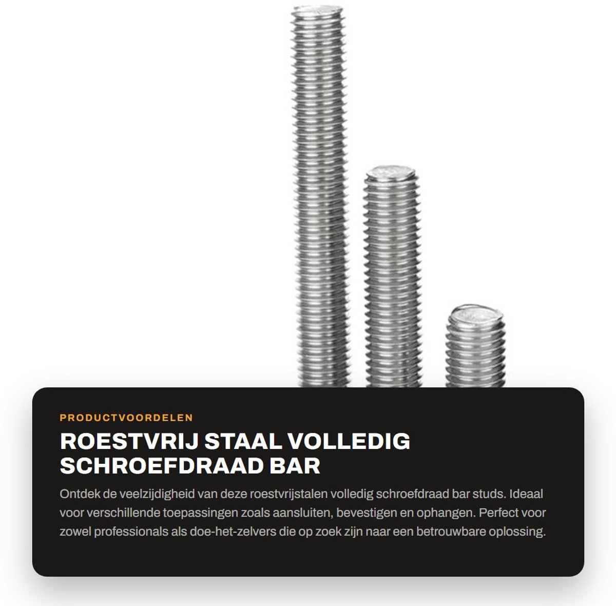 Dailygoods- Schroefdraadbar Roestvrij Staal 304 - Draadstang - Bevestiging - Verankering - Slijtvast - Duurzaam 170mm