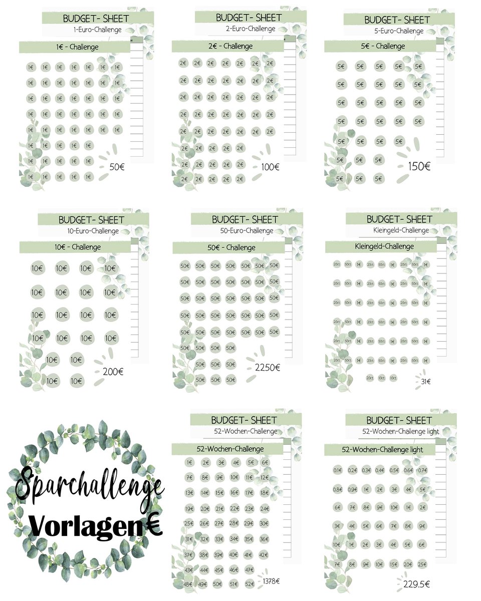 Dailygoods- Budgetplanner Set van 24 - Budgetplanner A6 - Spaarplanner - Huishoudboekje - Geldmapjes - Eucalyptus Design - Duurzaam Papier - Spaarboekje