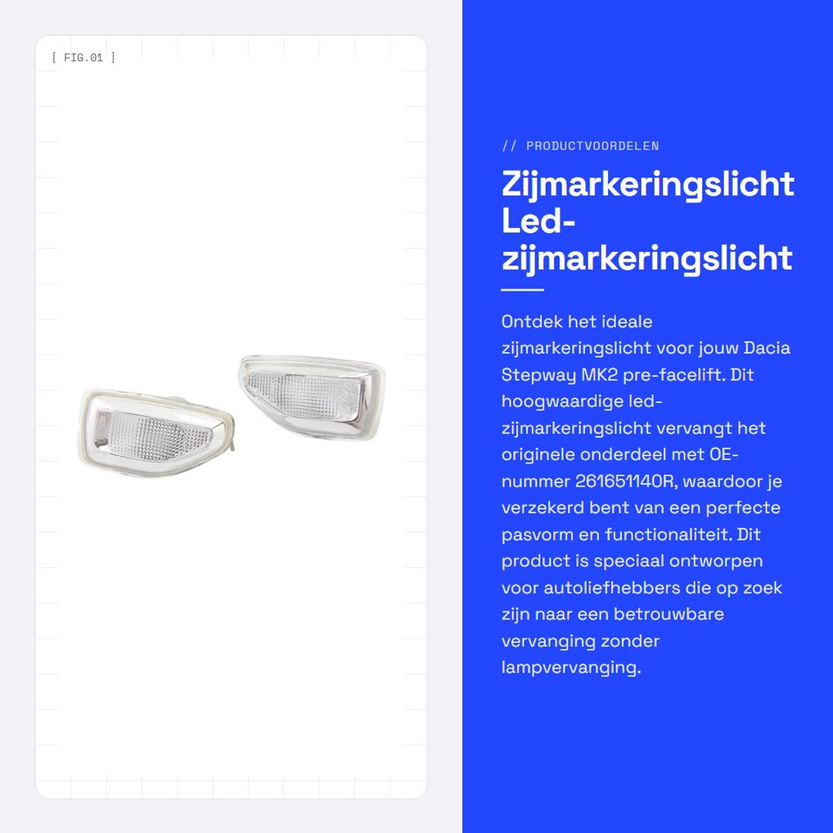 Dailygoods- Zijmarkeringslicht LED - Dacia MK2 pre-facelift - knipperlicht - zijindicatorrepeater - 3 stuks - duurzaam ABS-materiaal