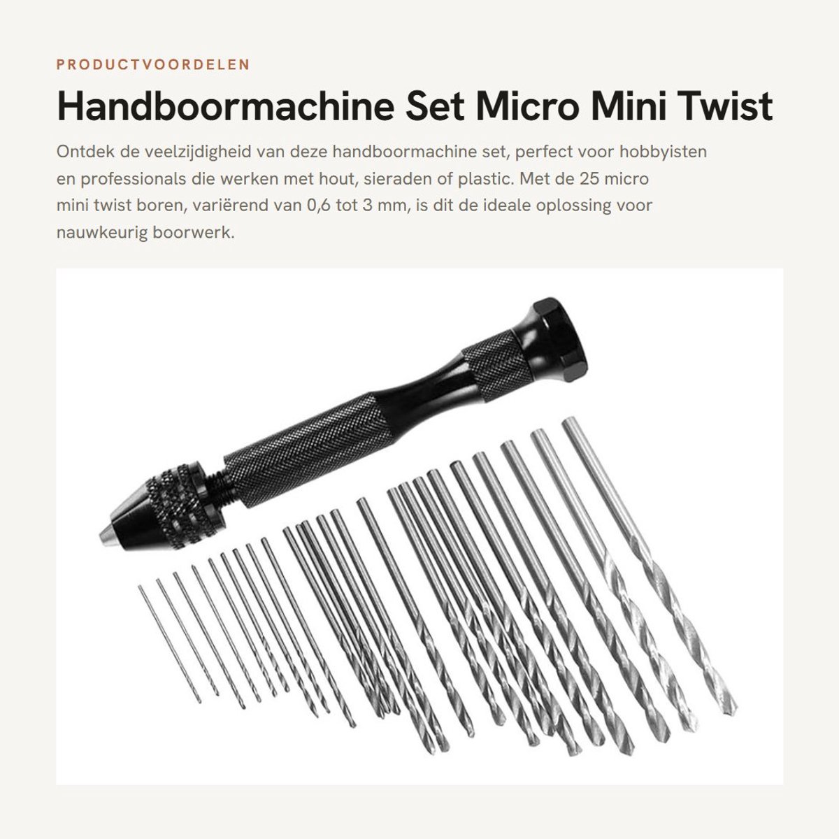 Dailygoods - Handboormachine Set - Micro Mini Twist Boor Set - Ergonomisch - Zwart - Pin Vise - Voor Hout en Plastic - 25 Stuks