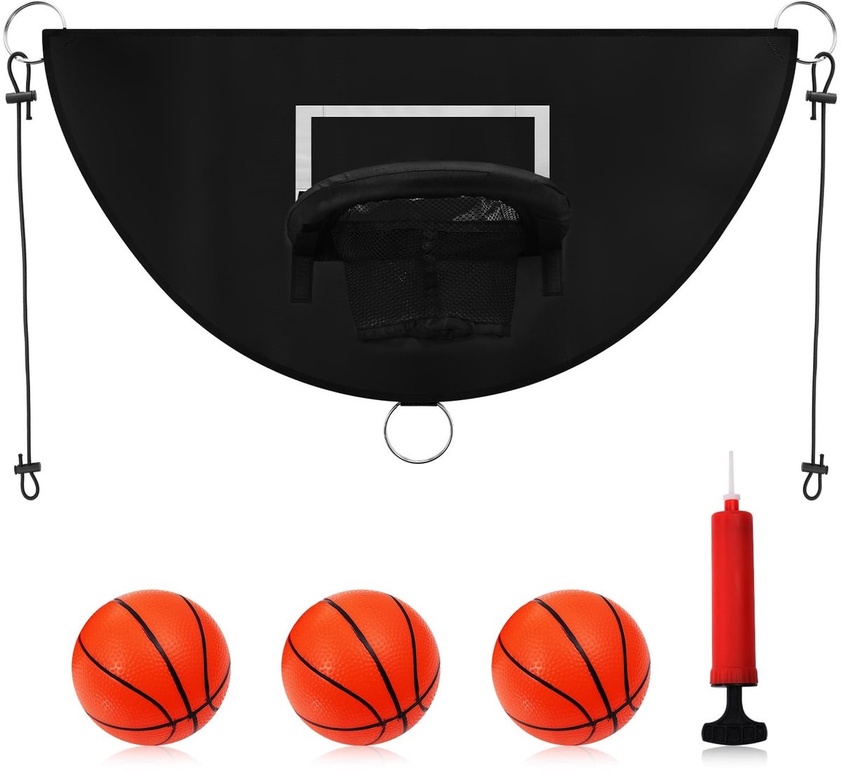 Dailygoods- Trampoline - Basketbalpaal met Bevestiging - Mini Basketballen - Binnen/Buiten Gebruik - PVC Materiaal - Achterbord 90x50 cm - Basketbalring