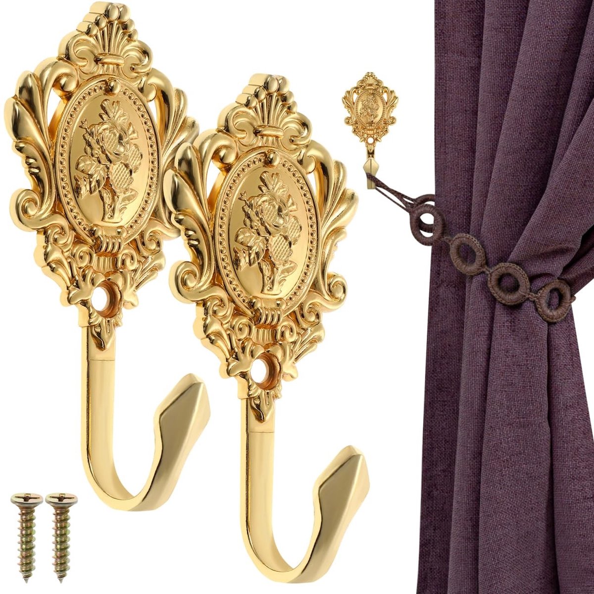 Dailygoods- Gordijnhouder Vintage - Gordijnhaken - Wanddecoratie - Hoedhouder - Kledinghanger - Uniek rozenpatroon - Eenvoudig te installeren - Gordijnhaak