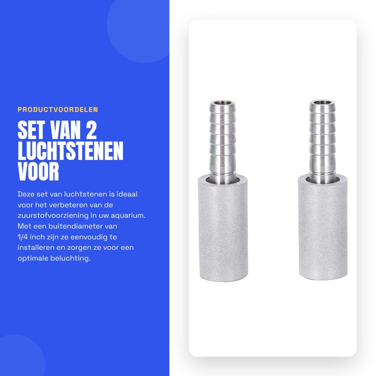 Dailygoods- Luchtsteen 0.5μm - 2 Stuks - Diffusiesteen - Aquarium - Buitendiameter 1/4 Inch - Miljoenen poriën