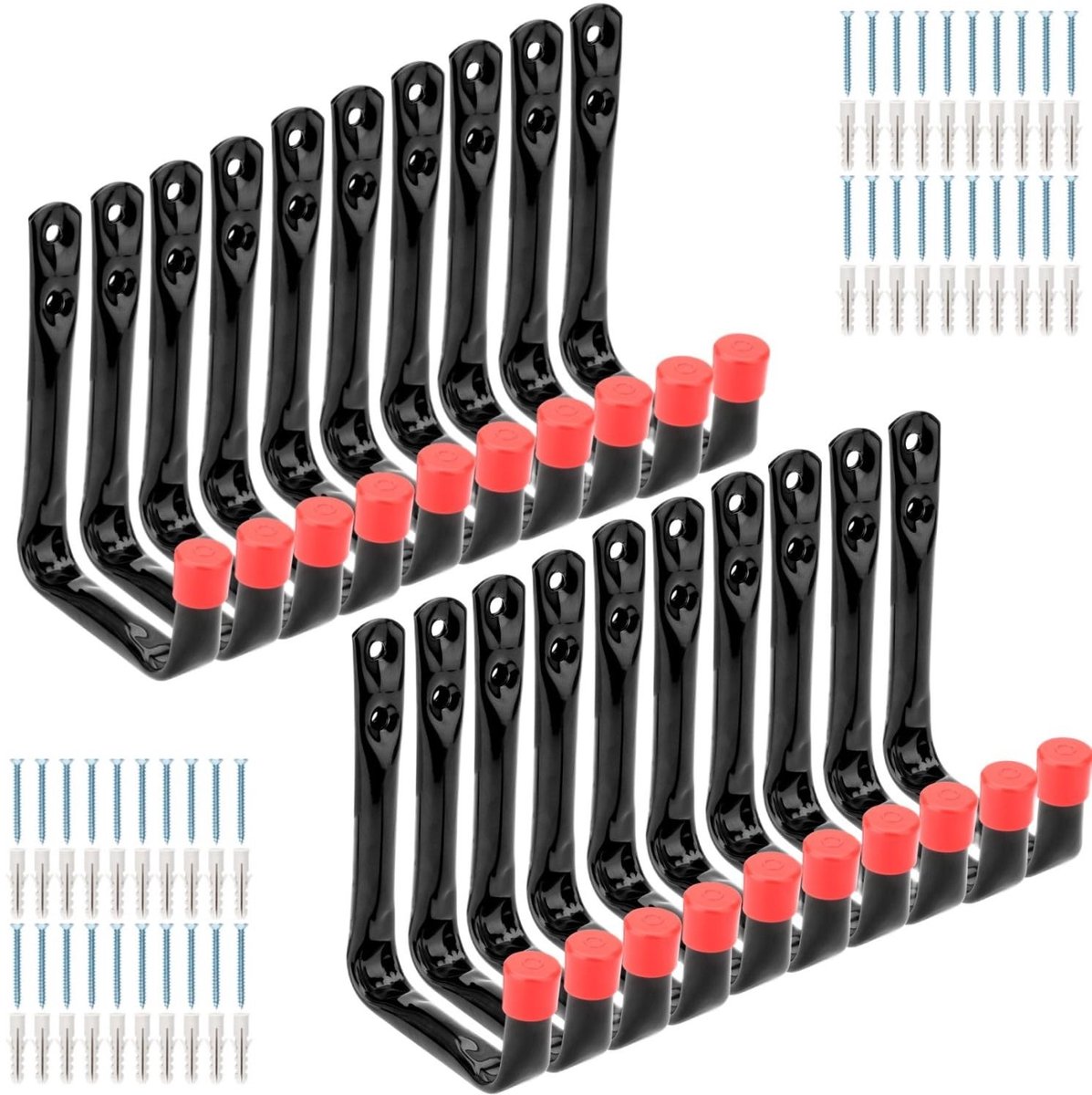 Dailygoods- Opberghaak Set van 20 - Zware Kwaliteit - Wandbevestiging - Voor Fietsen/Hulpmiddelen - Roestvrij Staal - Antislip Rubberen Tip - Opberghaken