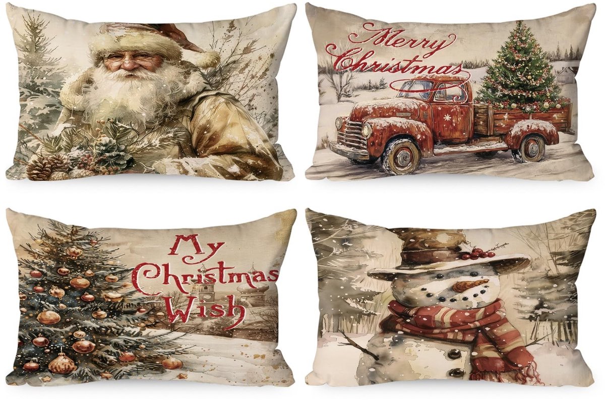 Dailygoods- Kussenhoezen Set van 4 - 30 x 50 cm - Kerst Decoratief - Pluche - Luxe Touch - Kindvriendelijk/Huisdiervriendelijk - Decoratieve Kussenslopen