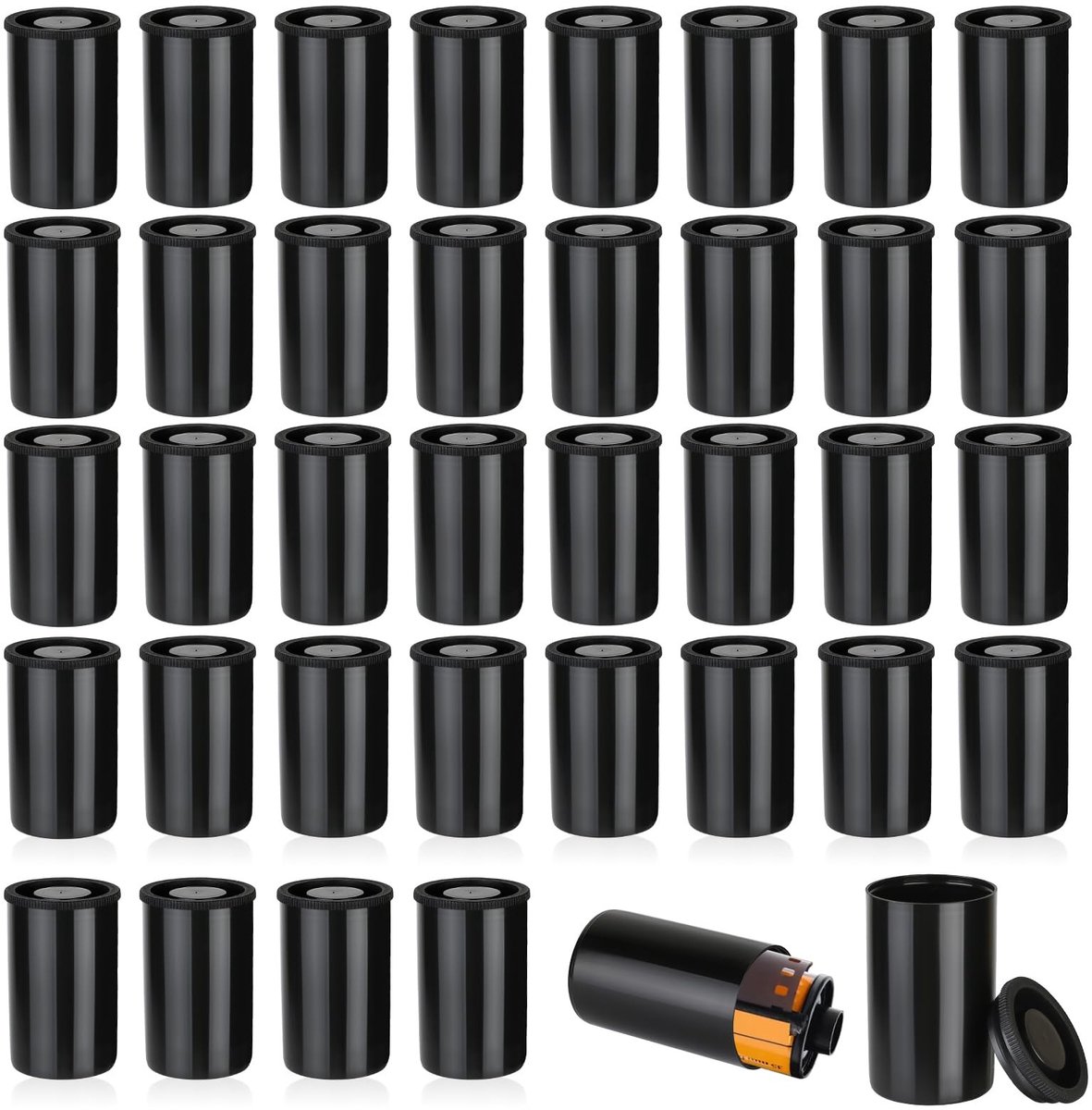 Dailygoods- Film Bushings 36 Stuks - Plastic Opbergdoos met Deksel - Waterdicht - Opaque Zwart - Herbruikbaar - Hoge Kwaliteit PP Materiaal